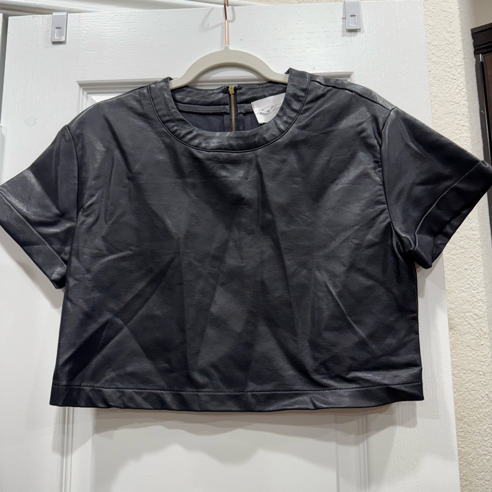DEE DEE FAUX LEATHER CROP TOP Medium Black Festival Coachella Goth Going Out Top